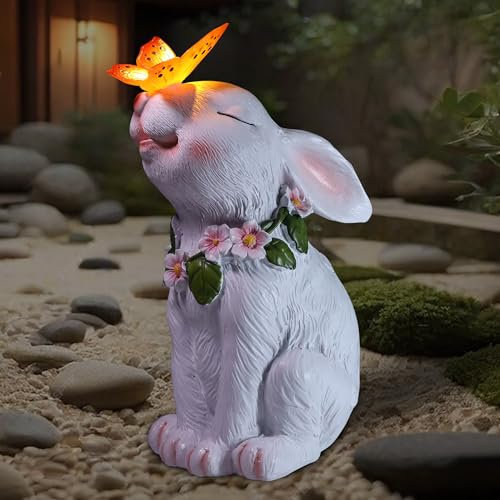 CooPark Solar-Gartenleuchte mit Kaninchen, Schmetterling, Tier, Statuen-Sonnenlampe, perfekte Dekoration für Zuhause, Hof, Balkon, Skulptur, Dekoration mit LED, wasserdicht, Rasen-Ornamente, bestes