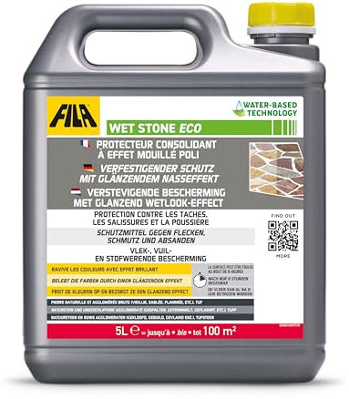 FILA Surface Care Solutions, WET Stone Eco - Impregnación de piedra para exteriores con efecto húmedo, pintura impermeable antimanchas, sellado de piedra para exterior/interior, sellado para