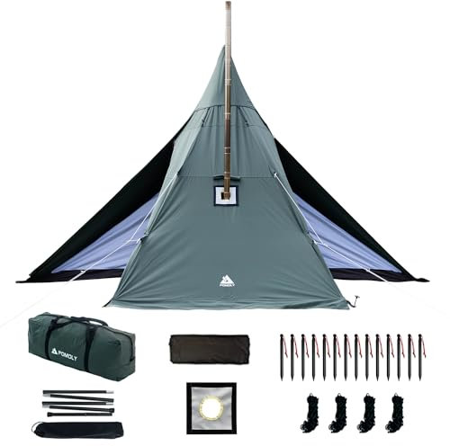 Warmes Campingzelt, Ofenzelt, POMOLY Yarn Plus, Tipi-Zelt aus Segeltuch mit Herdwagenheber und Innenliegendem Halbzelt für 2-4 Personen, Wandern