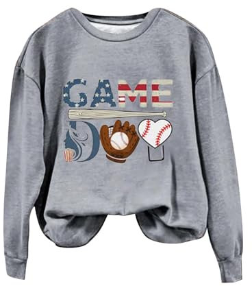 Spiel Day Baseball Sweatshirts für Frauen niedliche Grafik Langarm Pullover Tops lässig lose Runde Hals Hemd 2024, Grau, M, gray, M