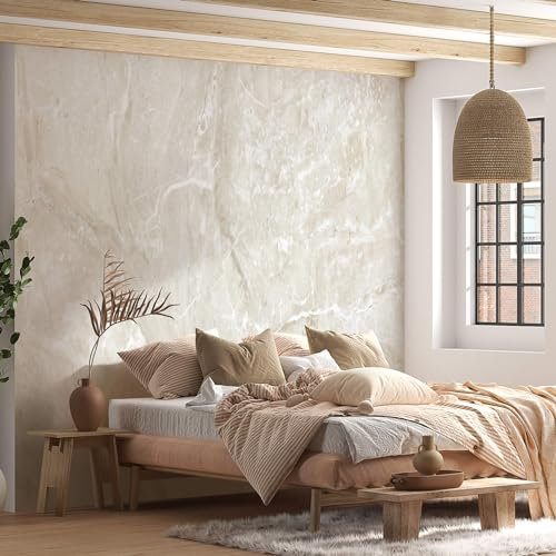 UNIK Nordic Vliestapete XXL, 150x250cm, Steintapete in Marmor-Design, Wohntapete mit Stein Motiv in Pastell-Beige, Fototapete für Wohnzimmer, Mustertapete in Premium Qualität, Tapete Made in Germany