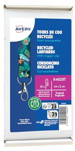 Avery – Lot de 10 tours de cou à motif Tropical avec mousqueton en métal 2 cm – cordons porte-badge en polyester recyclé satiné doux – lanyards identification, porte-cartes avec clip de sécurité