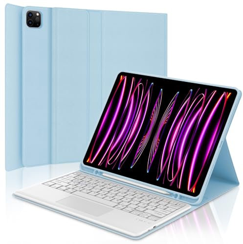 IVEOPPE Tastatur für iPad Pro 12,9 Con Touchpad, Hülle mit Tastatur für ipad Pro 6./5./4./3. Generation, Bluetooth QWERTZ Magnetische Keyboard für iPad 12.9 Zoll (6/5/4/3) 2018-2022, Blau