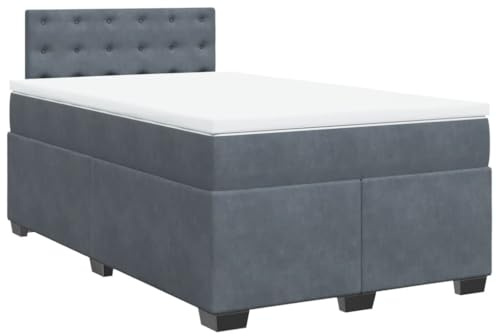 vidaXL Boxspringbett, Polsterbett Bett mit Matratze Matratzenauflage, Bettgestell mit Kopfteil Lattenrost, Doppelbett für Schlafzimmer, Dunkelgrau 120x200cm Samt
