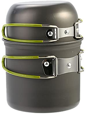 Nurnesy Gsi Outdoors Camping-Topf, 17 X 13 X 12 cm, Kompaktes Topfset aus Aluminiumlegierung, Faltbarer Handgriff mit Aufbewahrungstasche für Outdoor-Camping-Überleben