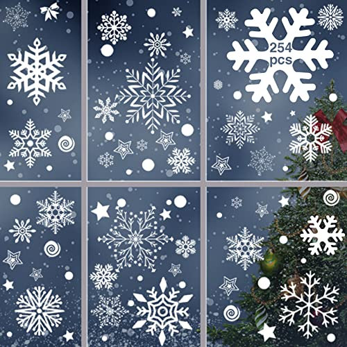 254 Pcs Pegatinas Navidad Copo de Nieve Para Ventanas - Estáticas de PVC, DIY Decoración Fiesta Reutilizables