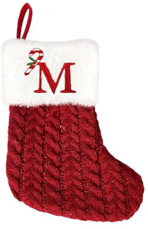 Weihnachten Deko Weihnachtsstrümpfe Mit Buchstaben Weihnachtssocke Bestickter Nikolausstrumpf Christmas Stockings Nikolausstiefel Zum Befüllen Aufhängen Für Süßigkeiten (M, 19X14cm)