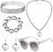 YUSHWENPTY Disco Accessoires Damen 6 Stück 70er Jahre Accessoires Ohrringe Discokugel Kette Armband Glitzer Brille Haarreif für 1970er Disco Outfit, Fotografie Requisiten, Partyzubehör (Silber)