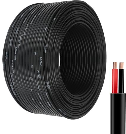 Yuanjoy 2 Adriges Schwarzes 10 Meter Kfz Kabel, 0.75 mm² Mehradrige Anhänger, Flachdraht Erdkabel Schwarz, Erdungskabel für Wohnwagen, LKW, Industrie