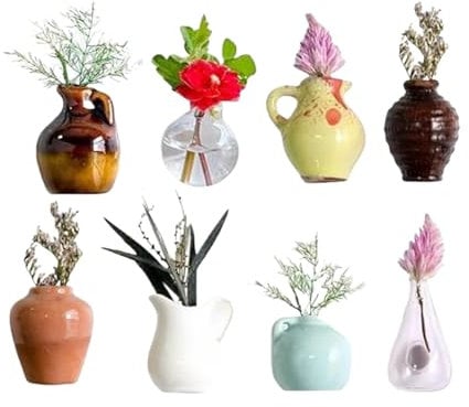 Mini Resin Vase Fridge Magnets Set of 8 - Cute Mini Vase Magnets Flower Pot Decor for Refrigerator, Kitchen Cabinets, Dishwasher, Home Accessories (No Flowers Included)