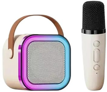 JQVDE K12 karaoke machine with 1-2 wireless microphones portable 5.3 PA Bluetooth speaker system RGB lights audio home KTV kid gifts(Pink 1 Mic)