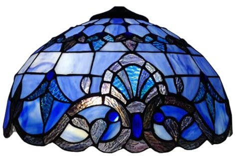 BOTOWI 16 Zoll Tiffany Lampenschirm Ersatz, 40 cm Buntglas Barock Lampenschirme Nur mit Kappe, Geeignet für die Verwendung mit Tischlampe Stehleuchte Hängende Pendelleuchte Deckenleuchte,Blau