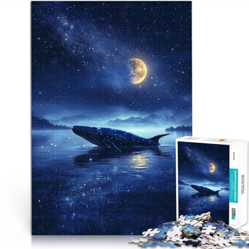 Puzzle für Erwachsene 1000 Teile Einsamer Wal im Mondlicht Aus Karton für Kinder ab 14 Jahren Familienspiele Angebot als Geschenk für die ganze Familie。Größe：26x38cm/10.2x14.9Zoll