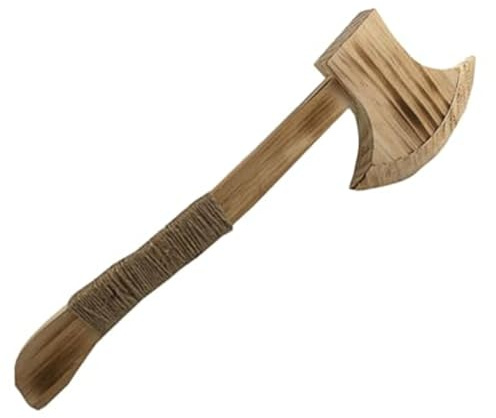 Jorzer Halloween Props Wood Axe, 12 Long Handle Fake Axe with Hemps Rope Halloween Performance Supply Toy Lumberjack Axes Cosplay Costume Props