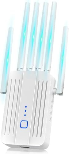 Repetidor WiFi Potente con 6 Antenas, Amplificador Señal WiFi Largo Alcance, Extensor WiFi, Modos Repetidor/Ap, Cobertura hasta 3200 pies², Cobertura Total de 360°, para Casa y Oficina