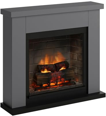 TAGU Frode Elektrokamin mit PowerFlame 2, Heizung und Thermostat, Knistern, Wi-Fi und Umgebungslicht (Dunkelgrau)