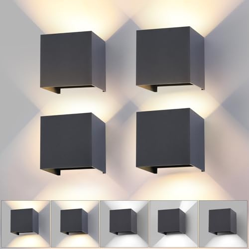 wisdom line 4er Set Wandleuchte Innen Aussen 15W LED 3 Farben Anthrazit | IP65 wasserdicht, 3 Farbtemperaturen & 0-120° verstellbarer Lichtwinkel. Aus Aluminium ideal für Flur, Wohnzimmer und Garten.