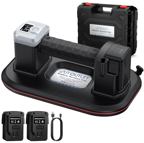 AUTOUTLET Ventosa a Batteria per Piastrelle 10 Pollici,Doppio Motore Portata 300 KG,Ventosa Elettrica con 2x 4000 mAh Batterie/Display LCD e Scatola Organizzatore,per Piastrelle Marmo Vetro