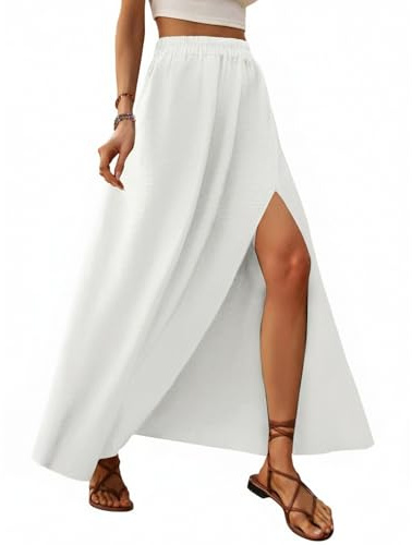 Zeagoo Jupe Longue Femme Ete Fendue Jupe Élégante Taille Haute Elastique Long Jupes A Ligne Fluide Jupes de Plage S-XXL