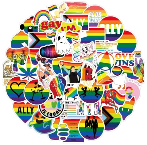Catelves Pride Sticker Set 50 Stück, wasserfeste LGBTQ Regenbogen Aufkleber, Gay Pride Sticker für Laptop, Trinkflasche, Handyhülle, Notebook, Koffer, Auto, Fahrrad, Skateboard, CSD Deko