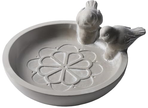 Bambelaa! Vogeltränke Winterfest Vogelbad Stehend Groß Stein Garten Terrasse Balkon Wassertränke für Vögel Zubehör Futterschale Rund Vogelbecken für Wildvögel aus Zement (ca. 19 x 22 x 7,5 cm)