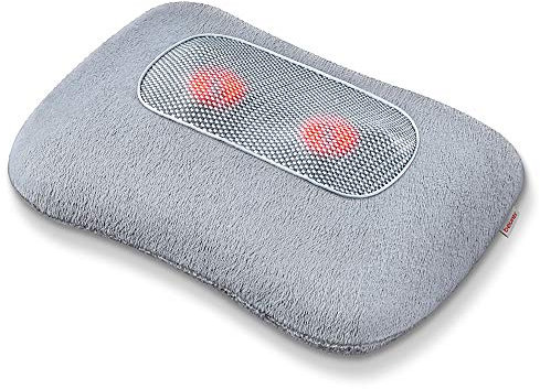 Beurer Almohada de masaje MG 145, masajeador de espalda y cuello para masaje shiatsu relajante, función de calentamiento, funda lavable, 4 cabezales de masaje, gris