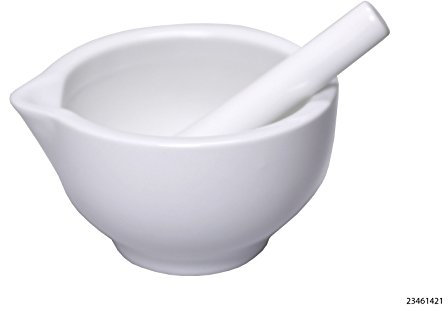 Mörser mit Stößel Porzellan weiß Durchmesser ca. 14 cm