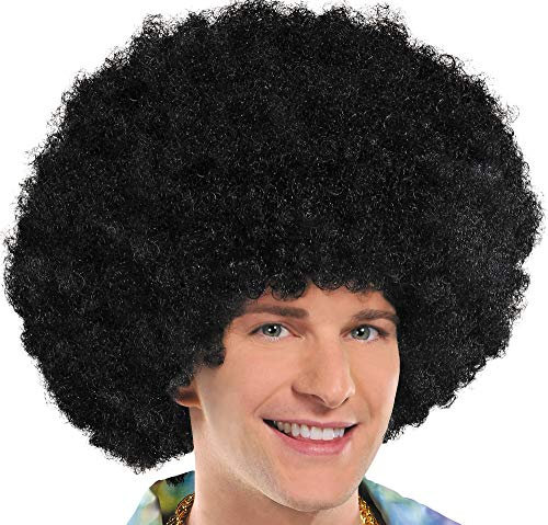 Amscan 840346-55 - Afro-Perücke, Einheitsgröße für Erwachsene, schwarze Locken, Kunsthaar für Karneval, Unisex, Fasching, Mottoparty, Silvester, Halloween