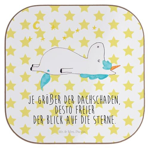 Mr. & Mrs. Panda Untersetzer für Gläser Einhorn Sternenhimmel - Geschenk, Einhörner, Unicorn, Sterne, Design, weinuntersetzer, Tischuntersetzer, Coaster, gläseruntersetzer, Dachschaden