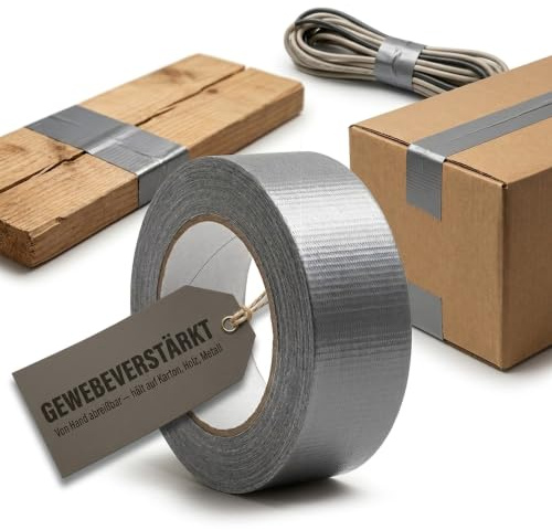 KK Verpackungen Gewebeband 48 mm x 50 m silbergrau | 12 x Rollen Panzertape | Reißfest, Extrem stark | Zum Fixieren, Bündeln, Verpacken, Abkleben | Gewebeklebeband Duct Tape