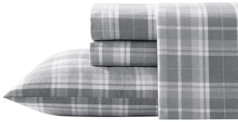 Laura Ashley Sheets Baumwollflanell-Bettwäsche-Set, Baumwolle, Mulholland Plaid Grey, Queen