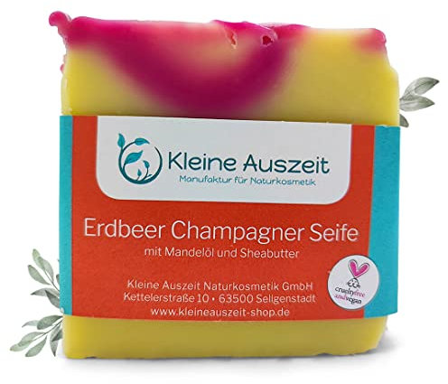 Kleine Auszeit Manufaktur, Naturseife Erdbeer Champagner, handgemachte Seife, vegan, ohne Palmöl, 90 g