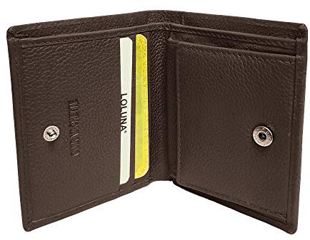 LOLUNA® Porte Monnaie Cuir véritable Compact et spacieux pour pièces, Billets et 2 Cartes bancaire, Homme et Femme Existe en Plusieurs Couleur (Marron)