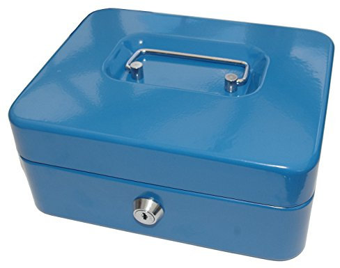 GLOW Premium 8 Steel Petty Cash Box – Secure Safe and Strong Key Locking Money Tin with Glossy Finish, Removable Coin Tray, Durable Cylinder Lock with 2 Key and Carry Handle