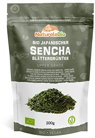 NaturaleBio Japanischer Sencha Tee – 200 g Bio Grüntee – 100% reiner und natürlicher grüner Sencha Tee - Lose in Blättern der ersten Ernte – Bioprodukt angebaut in Japan