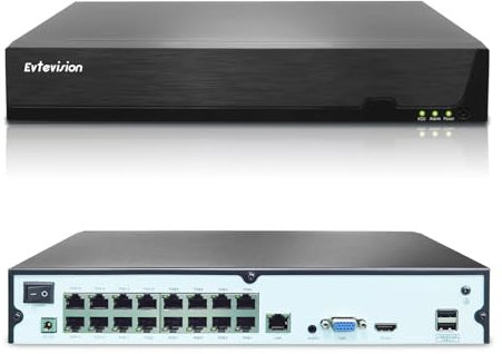 Evtevision 16 Canali PoE NVR 4K/5MP/4MP/3MP/1080p IP Videoregistratore di Sorveglianza con 16 porte PoE,Supporto Visualizzazione remota/Registrazione intelligente (Senza HDD)
