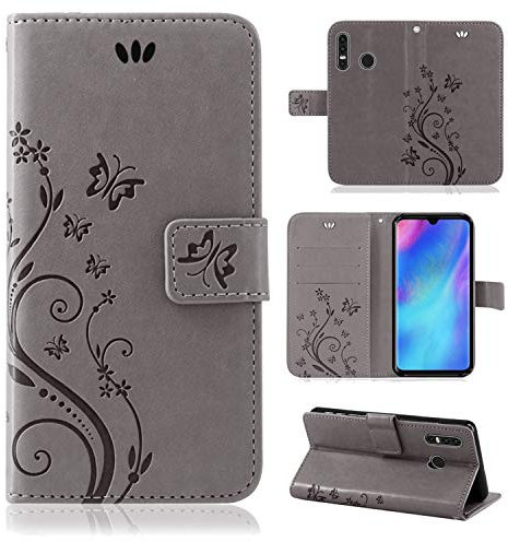 Hülle Kompatibel mit Huawei P30 Lite | Klapphülle Schutzhülle mit Kartenfächer Kompatibel für P30 Lite | Magnetverschluss Klapphülle | Grau