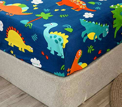 Chickwino Spannbettlaken 120x200 cm Kinder Matratzenschoner Spannbetttuch aus Polyesterfasern, Cartoon Dinosaurier Muster Bettlaken Kinder Spannbettlaken für Boxspringbett, Matratze bis 30 cm höhe