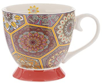 KASANOVA Tazza tè decoro mandala rossa in New Bone China, 450 ml rosso