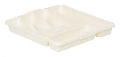 Wham 5 Compartment Plastic Cutlery Holder Tray Drawer Organiser Rack (Soft Cream)