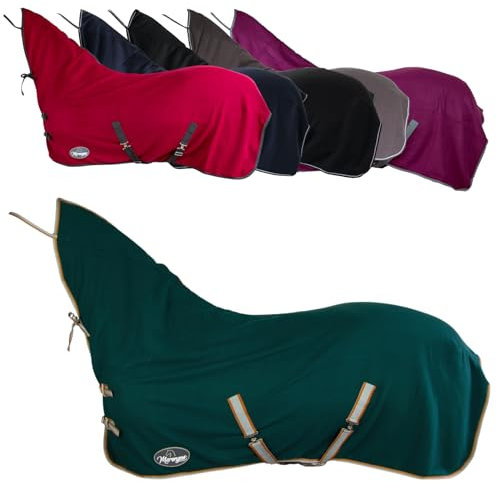 Marengos - Abschwitzdecke Economic mit Halsteil | Pferdedecke m. Kreuzgurt, Metallverschluss, Schweifkordel | atmungsaktive Fleecedecke | Pferde-Outdoordecke | Pferde Zubehör in Tannengrün | 145cm