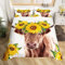 Highland Rinder-Bettbezug-Set mit süßem Blumenmuster, Kuh-Bettwäsche-Set, 3-teilig, für Kinder, Jungen, Mädchen, gelbe Sonnenblumen-Druck, Bettbezug mit 2 Kissenbezügen (ohne Decke), Queen-Size-Größe