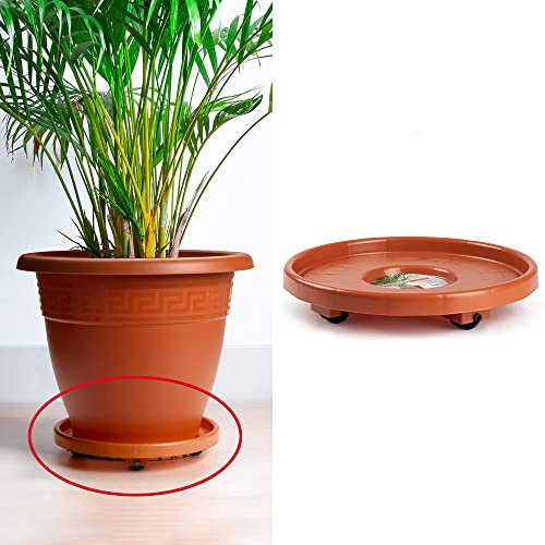 Beweglicher Pflanzenständer Blumentopftablett Heavy Duty Blumentopf Untersetzer Tablett Palette mit Universalrollen für Innen Außen Haus Garten (33.5 x 33.5 x 6.5 cm – rund