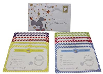 Qué Kawaii® 12 Certificados de colores caída dientes puerta Ratoncito Pérez. Recibo (12 CERTIFICADOS ESPAÑOL)