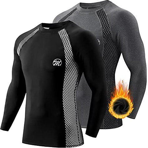MEETWEE Herren Thermounterwäsche Oberteile, Thermoshirt Langarm Kompressionsshirt Funktionsshirt Atmungsaktiv Thermounterhemd Männer Sportshirt für Running Fitness Gym