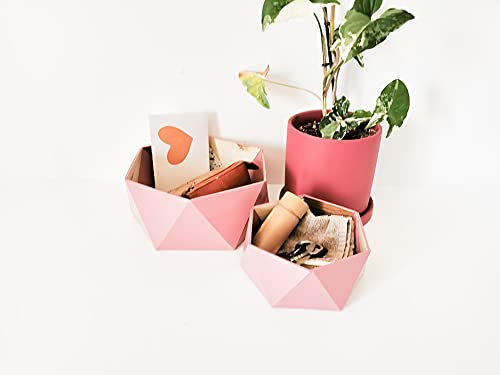 Paniers Patchwork vieux rose - leewalia - fait main - décoration d'intérieur - petit rangement - boîtes en carton