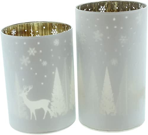 FRANK FLECHTWAREN Windlicht Winterlandschaft, im 2er Set, Elegantes Design, vielseitig einsetzbar