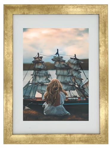 A5 Photo Frame Gallery Picture frame with A6 mat,Freestanding and Wall Mountable,Gold