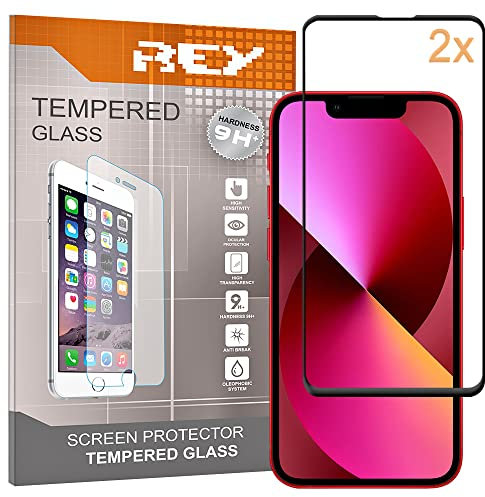 REY 2X Protector de Pantalla Curvo 3D para iPhone 13 (6,1) - iPhone 13 Pro (6,1), Negro, Protección Completa, 3D / 4D / 5D