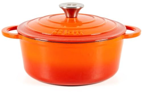 Lätt Home Cocotte Hierro Fundido Esmaltado Naranja. Cocotte Redonda 22x10,5 CM - 3,35 L. Olla Elegante, Resistente, Especial para Inducción y Apta para todos tipo de Cocina
